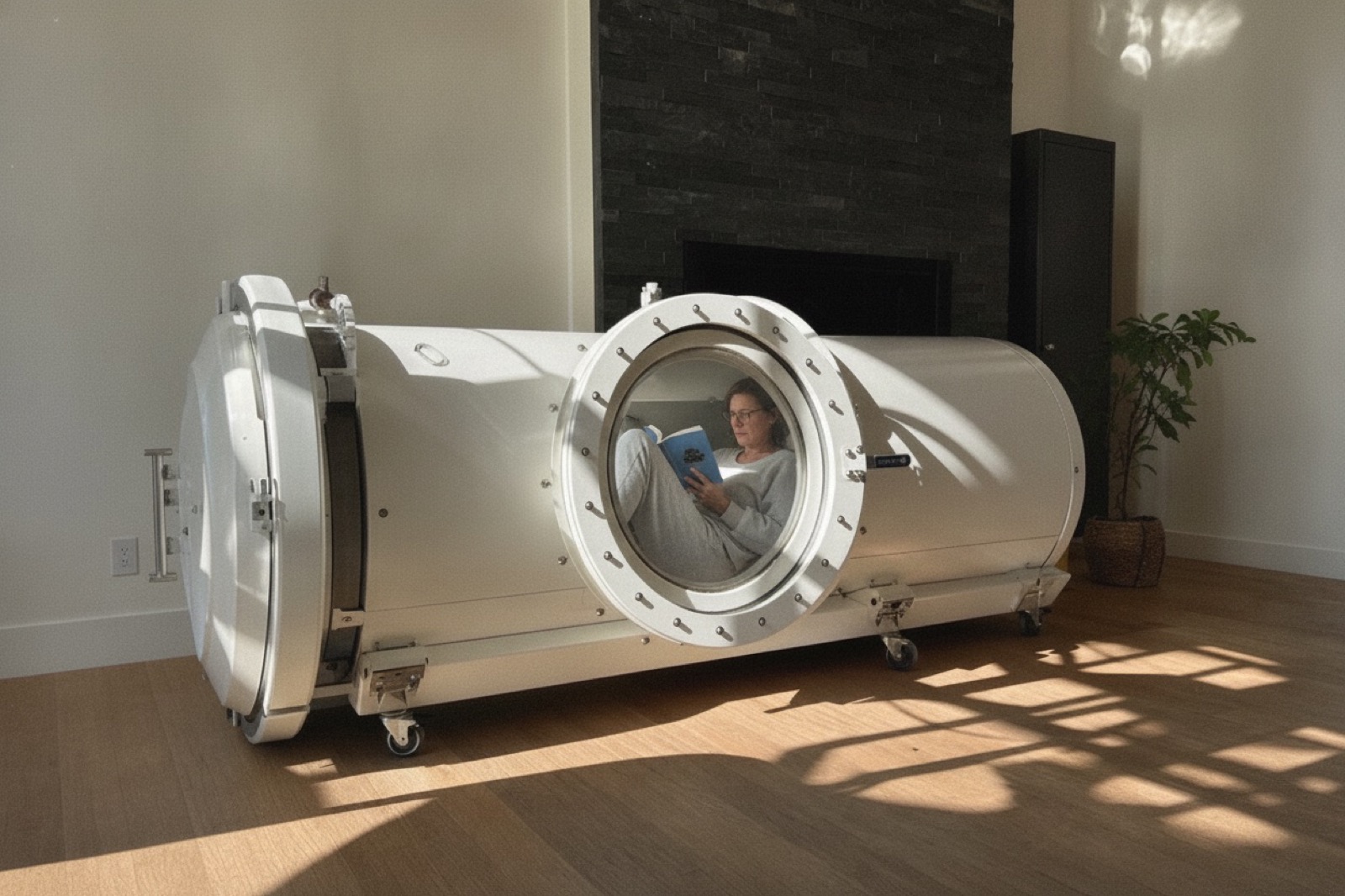 Person in a hyperbaric chamber at home